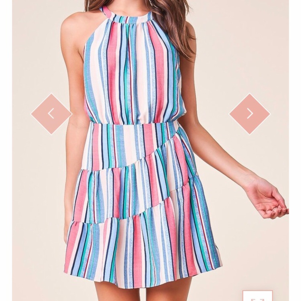 Striped cross back halter dress